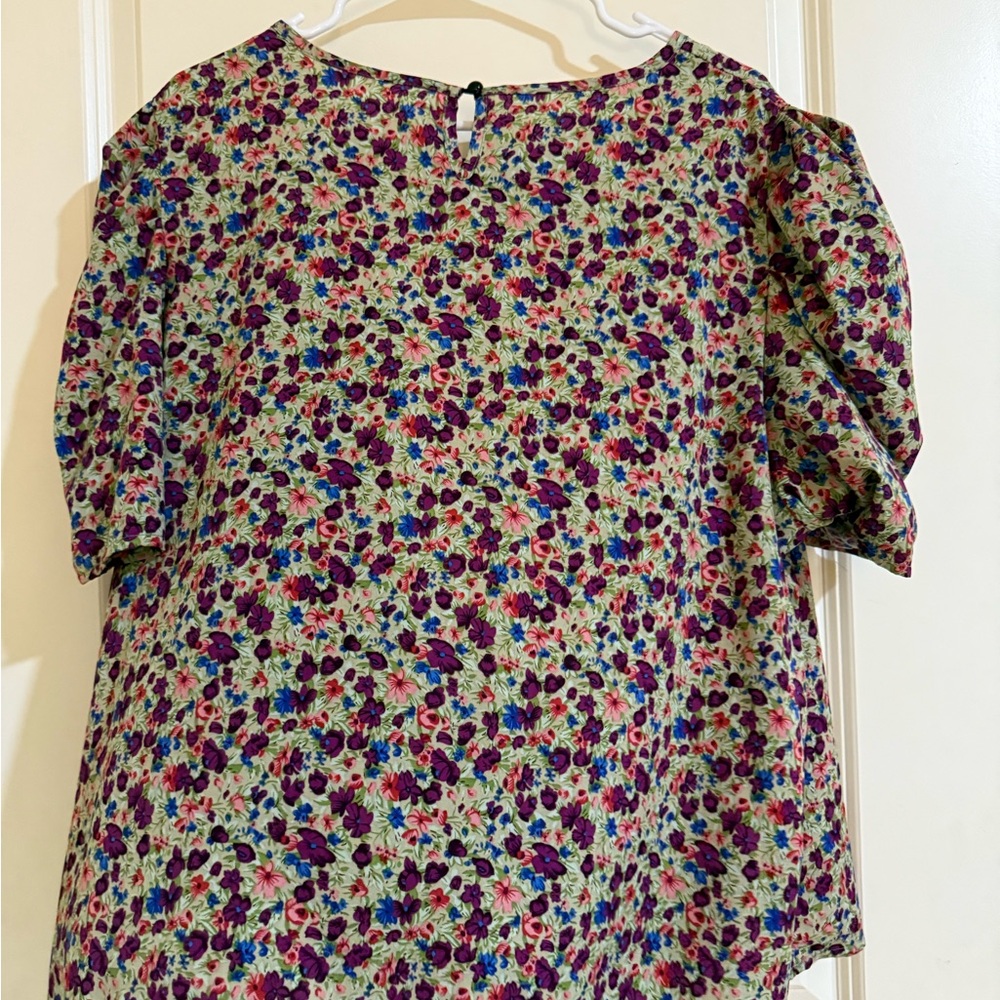 SHEIN Pink and Blue Puff Sleeve Ruffled Blouse - Picture 2 of 3